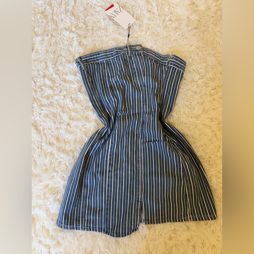 Zara Denim Blue and White Dress